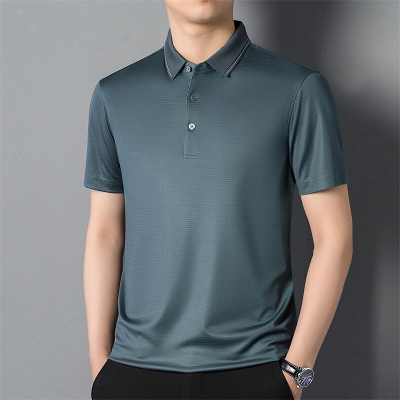 高端夏新款醋酸POLO衫短袖T恤男士中老年商务休闲短袖上衣,男装Polo衫,钱塘723