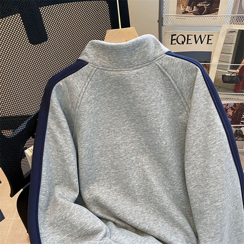 5504-P56新款撞色纯棉华棉复合牛奶丝刺绣立领上衣薄款,女装卫衣/绒衫,星座617A-2