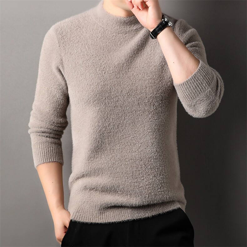 冬季羊毛衫男款羊绒打底衫纯色圆领加厚男装上衣低领水貂绒毛衣男，男装T恤，电商B212（原钱塘6029）