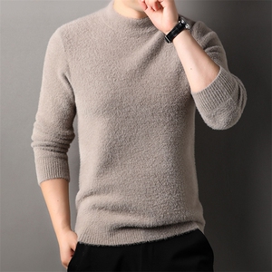 冬季羊毛衫男款羊绒打底衫纯色圆领加厚男装上衣低领水貂绒毛衣男，男装T恤，电商B212（原钱塘6029）