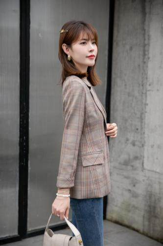 【新款现货】秋季淑女气质格子小西装，女装西装，水锦红