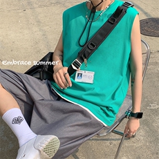 DF359TP15纯棉无袖T恤男生夏季2022港风宽松纯色打底衫背心，男装T恤，电商A102-1