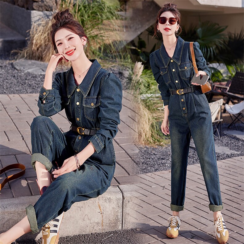 （现货）2026春秋新款设计感气质高腰显瘦复古工装牛仔连体裤女，女装连体裤，印象茜