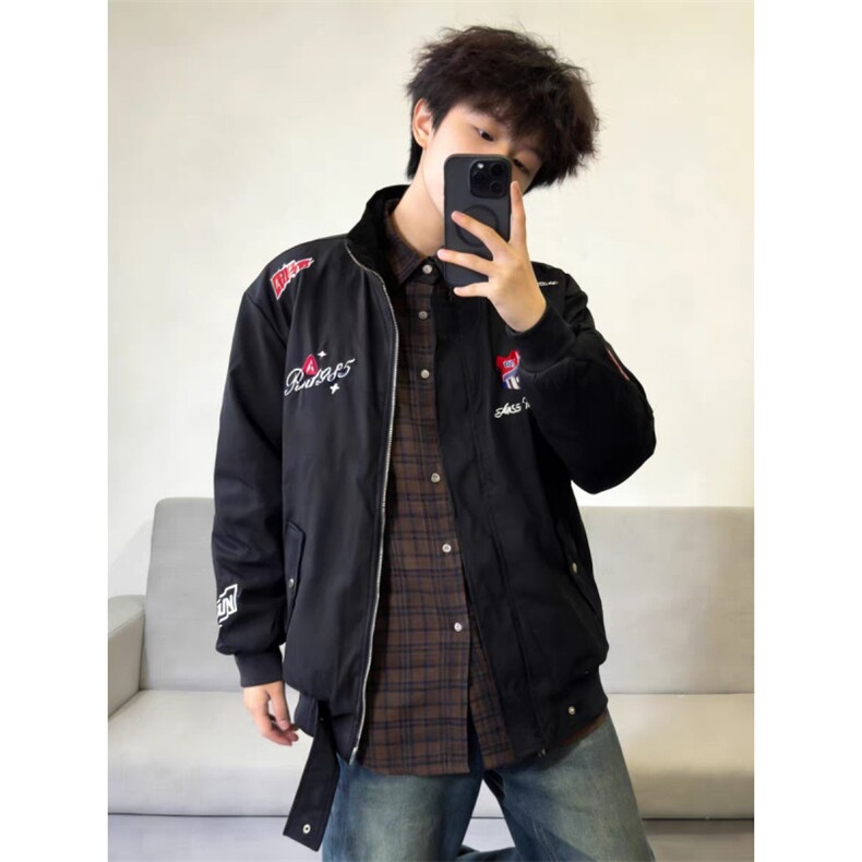 1506/QB550/P70美式复古腊肠假两件夹克男春季情侣宽松百搭夹克,男装夹克,星座1506