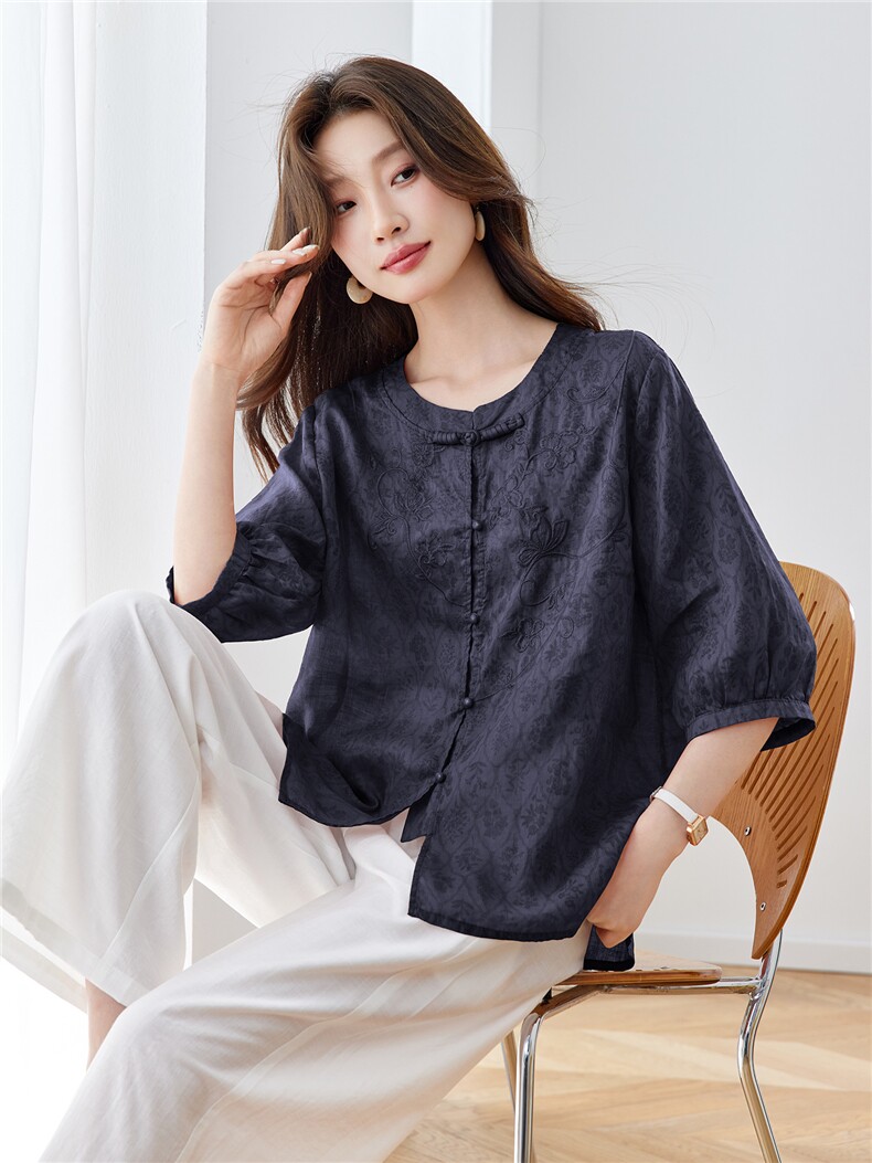 新中式套装女2026夏季新款苎麻上衣宽松阔腿裤两件套，可分开售卖,女装套装/套裙,拾衣