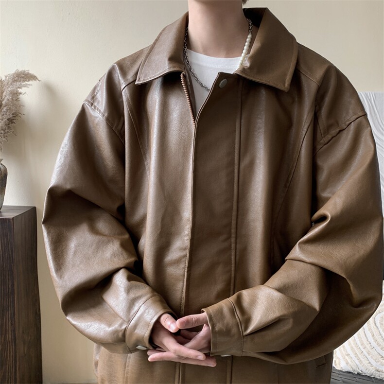 抖音直播！pu皮衣机车服宽松夹克男CP40-特p65控价：118,男装夹克,电商B371