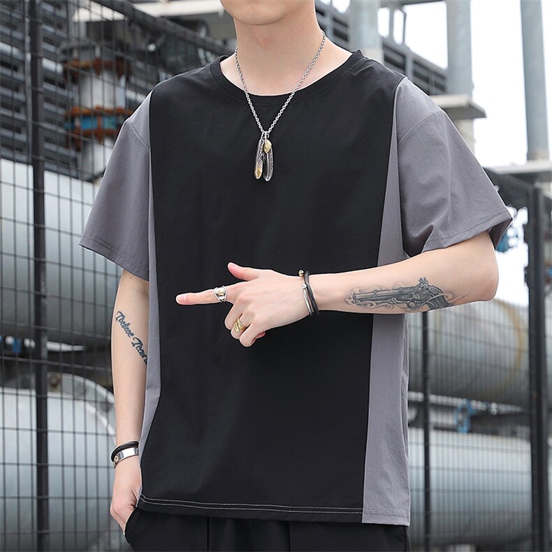 2023青少年夏季冰丝速干拼色短袖百搭休闲T恤T8277P25,男装T恤,星座914