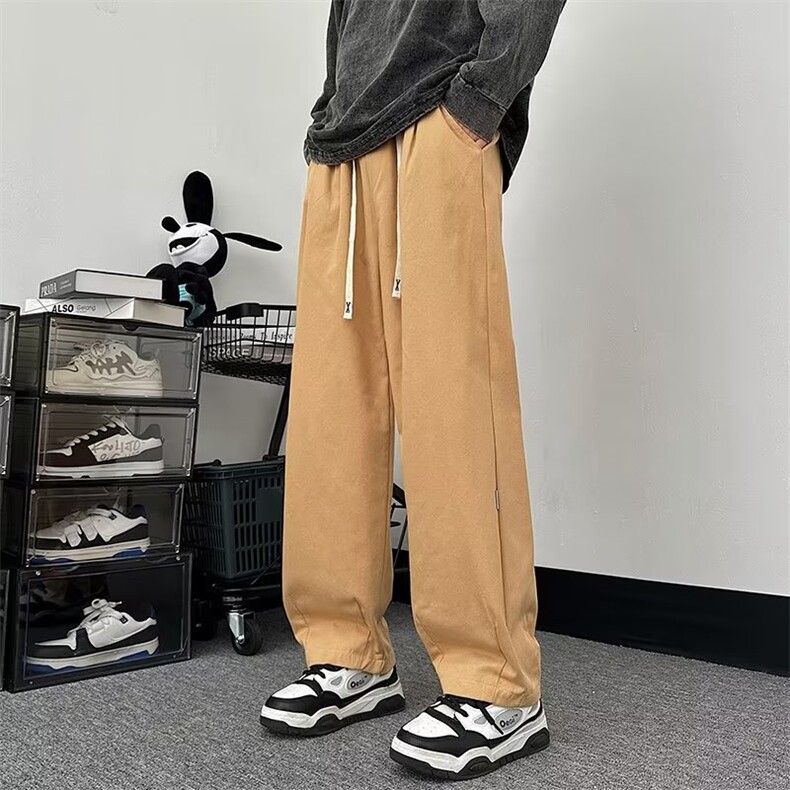 抖音品质美式高街阔腿工装裤子男春秋新款复古休闲长裤宽松直筒裤图片