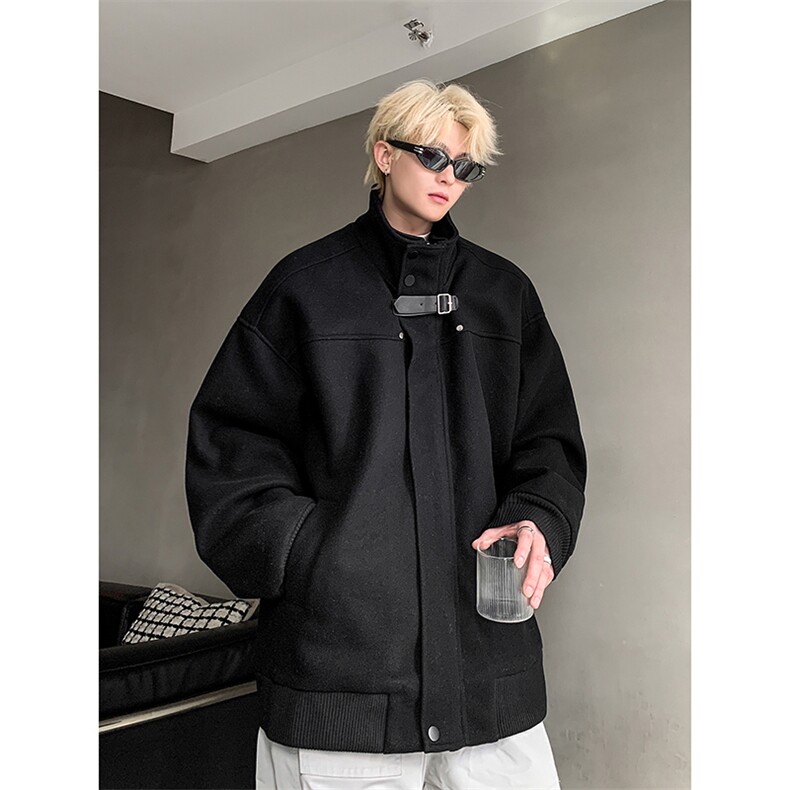 短款立领毛呢外套男秋冬季加厚棉服高级感痞帅青少年潮牌棉衣夹克,男装夹克,电商A102B