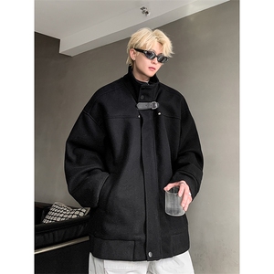 短款立领毛呢外套男秋冬季加厚棉服高级感痞帅青少年潮牌棉衣夹克图片