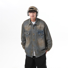 美式高街废土风脏脏长袖衬衫男高级感秋新款牛仔外套男JK1110-P85，男装衬衫，星座1103-3