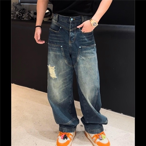 24FW秀款绿松石铆钉B01水洗破坏工装伐木长裤牛仔裤 NK83图片