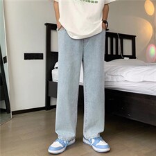 牛仔裤男chic复古港味抽绳直筒裤高街直筒宽松阔腿裤子NK1922-P35，男装牛仔裤，星座1008