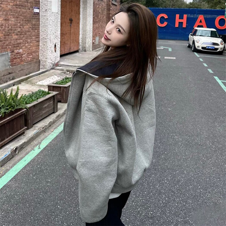 抖音得物二开美式高街重磅结构双层撞色连帽卫衣开衫外套W116,男装卫衣,电商A486