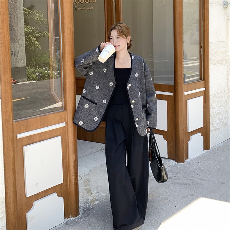 复古灰色提花短款外套女2025春秋季新款韩版小香风超好看时髦夹克，女装短外套，浙宝276（原081）