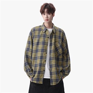 衬衫男春季新款港风宽松大码磨毛格子长袖衬衣CS550-P38，男装衬衫，星座214-3