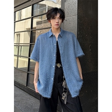 宽松翻领慵懒氛围感百搭衬衣软糯毛感流苏短袖衬衫HY770TP35控68，男装T恤，电商A102B