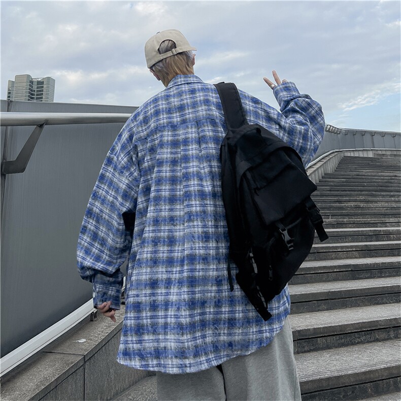 格子衬衫男韩版潮流高街帅气2024春夏季ins宽松百搭外套CY058-P41,男装衬衫,星座412
