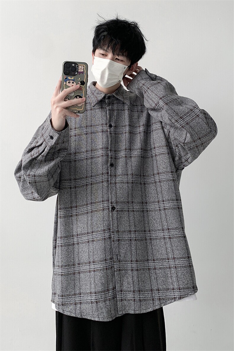 宽松格子衬衫男长袖衬衣KD622-P30,男装衬衫,电商D312-1