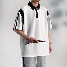 GENIOLAMODE学院风短袖polo衫夏季撞色翻领男女同款半袖t恤情侣装，男装Polo衫，星座1206（原A206）
