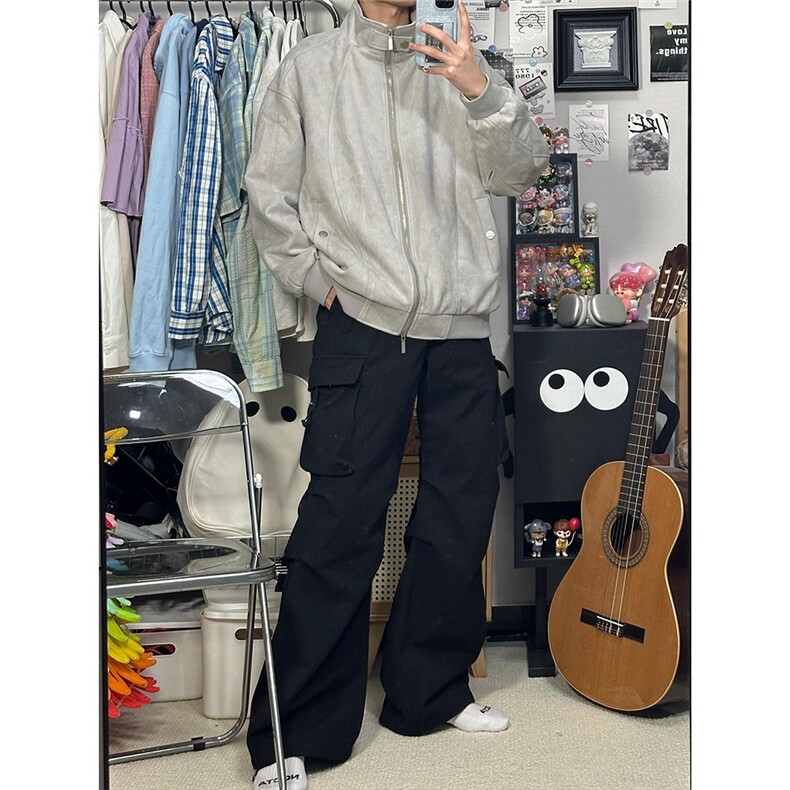 HY225-P70仿麂皮绒立领夹克男女潮牌情侣装春秋季休闲,男装夹克,电商B323A