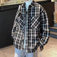 外套男女格子春秋季宽松百搭夹克衬衫上衣休闲千鸟格YC52P50，男装夹克，星座1013-5