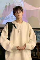 宽松男士冬季宽松慵懒简约内搭打底针织衫毛衣白B219-M001-P45，男装针织衫/毛衣，电商B219