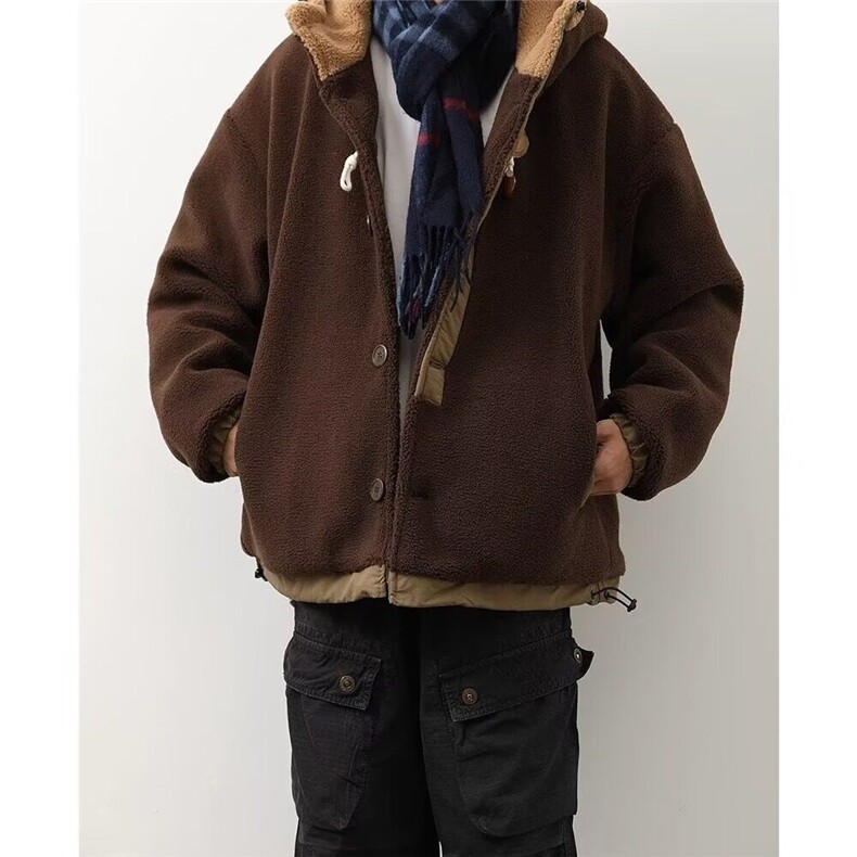 日系复古牛角单排扣保暖棉衣男女冬款宽松撞色棉服外套JA123,男装棉衣,星座1116A-1（原606A）