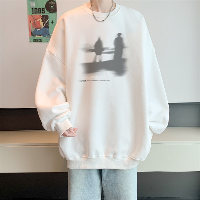已注册华棉秋冬新款港风宽松圆领卫衣男潮大码WY9297/P35加绒P45图片
