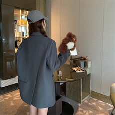 灰色后开叉小众设计感西装外套女2023春秋新款韩系小个子宽松西服，女装西装，菡迪欧娜