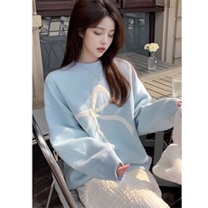 MM157-P65蝴蝶结毛衣女款秋冬韩系慵懒高级感软糯宽松针织衫上衣，女装针织衫/毛衣，星座617A-2