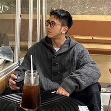 秋冬男士牛角扣毛衣毛衣宽松连帽毛线衣青年针织衫外套，男装针织衫/毛衣，星座410-7