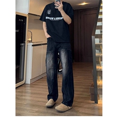 青少年水洗休闲牛仔裤男士2025立体剪裁宽松直筒百搭长裤子，男装牛仔裤，星座506A