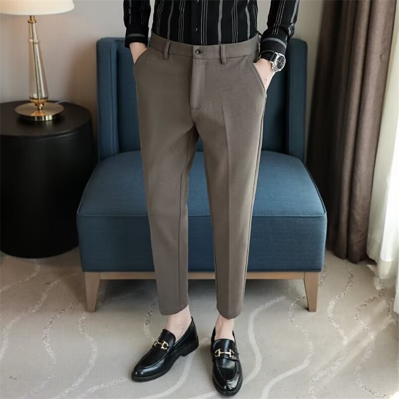 毛呢西裤男秋冬九分垂感锥形裤韩版加厚男士修身直筒休闲裤M11,男装休闲裤,星座1116A-2（原606A-1）