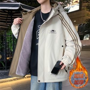 数据款秋冬季加绒加厚青少年连帽夹克男潮牌设计感外套JK8801-P75图片