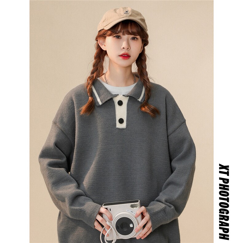 1中性风POLO衫翻领套头毛衣大码M-5XL针织衫女外套女8720P60控88，女装针织衫/毛衣，星座226-2