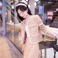 2025秋季新款个性时尚花边拼接小香风套装套裙，女装套装/套裙，1C080