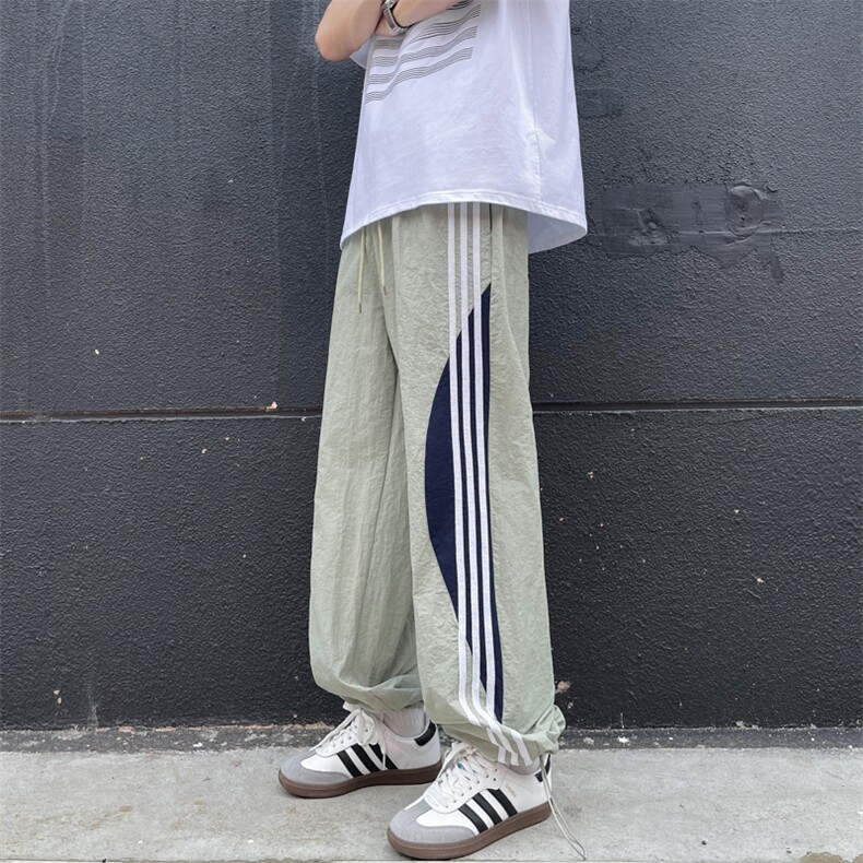 条纹撞色休闲裤男夏季美式潮流宽松直筒运动工装裤现货K8038-P36,男装休闲裤,星座512-3