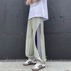 条纹撞色休闲裤男夏季美式潮流宽松直筒运动工装裤现货K8038-P36，男装休闲裤，星座512-3