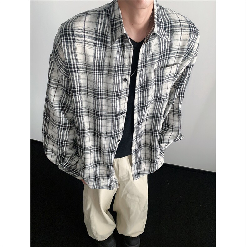 现货~格子大码长袖衬衫C5881/特P23白格,男装衬衫,电商A094