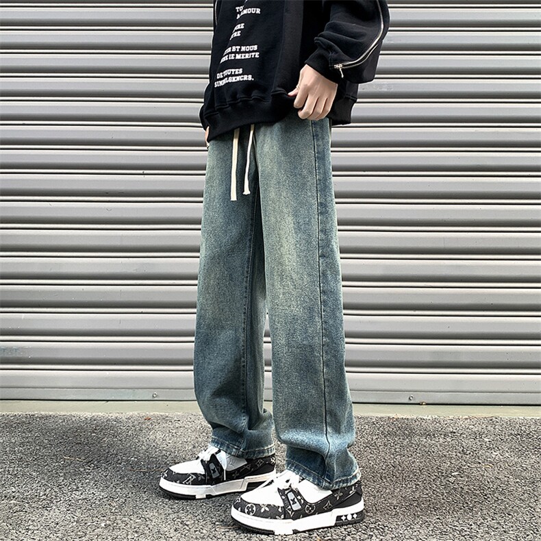 阔腿牛仔裤男宽松韩版潮流百搭复古ins潮牌直筒裤NZ06,男装牛仔裤,星座205-1