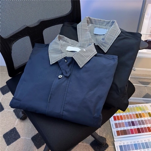 格纹拼接假两件棉服外套男女冬季保暖棒球服夹克翻领W6853-P65图片
