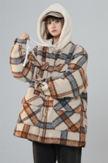 ZX225-2-20901-P135现货格子加厚棉服中性风长款连帽聚酯纤维，男装棉衣，星座225-2