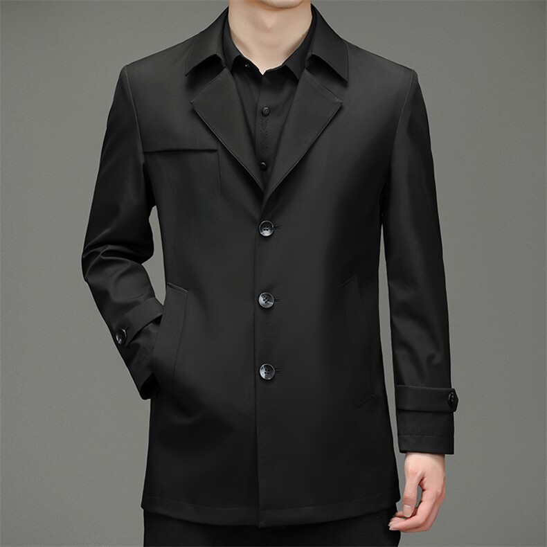 风衣男中长款2023春秋季新款西装领中年爸爸男装商务休闲上衣外套，男装风衣，电商B212（原钱塘6029）