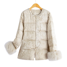 现货！（90新标带检）人丝提花新中式圆领狐狸毛贵气优雅羽绒服女，女装羽绒服，衣秀之家