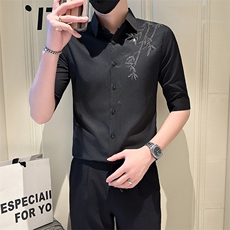 店主风社会小伙男烫砖高级感七分袖衬衫男衬衣301A-1/CS564/P55，男装衬衫，星座301A-1