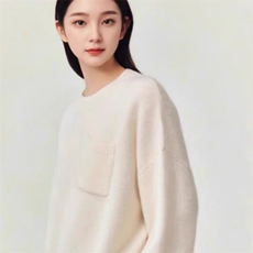 刘雯同款圆领山宽松灰色慵懒风毛衣女冬加厚设计感小众针织衫，女装羊毛衫，锦瑟羊绒