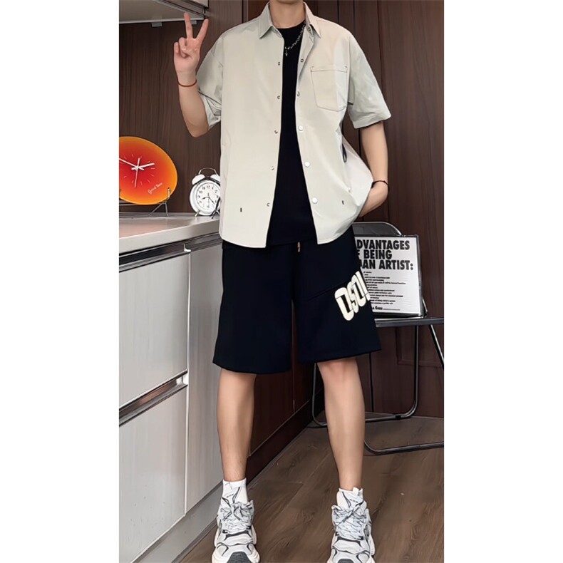 夏季痞帅工装短袖衬衫男士外套薄款凉爽半截袖休闲衬衣CS4216P40,男装T恤,电商A128