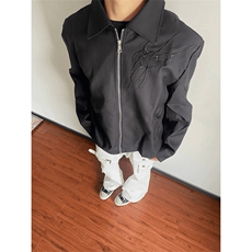 网图秋季闪电纹刺绣夹克翻领外套男高街棒球服长袖夹克A768-P60，男装夹克，星座1505