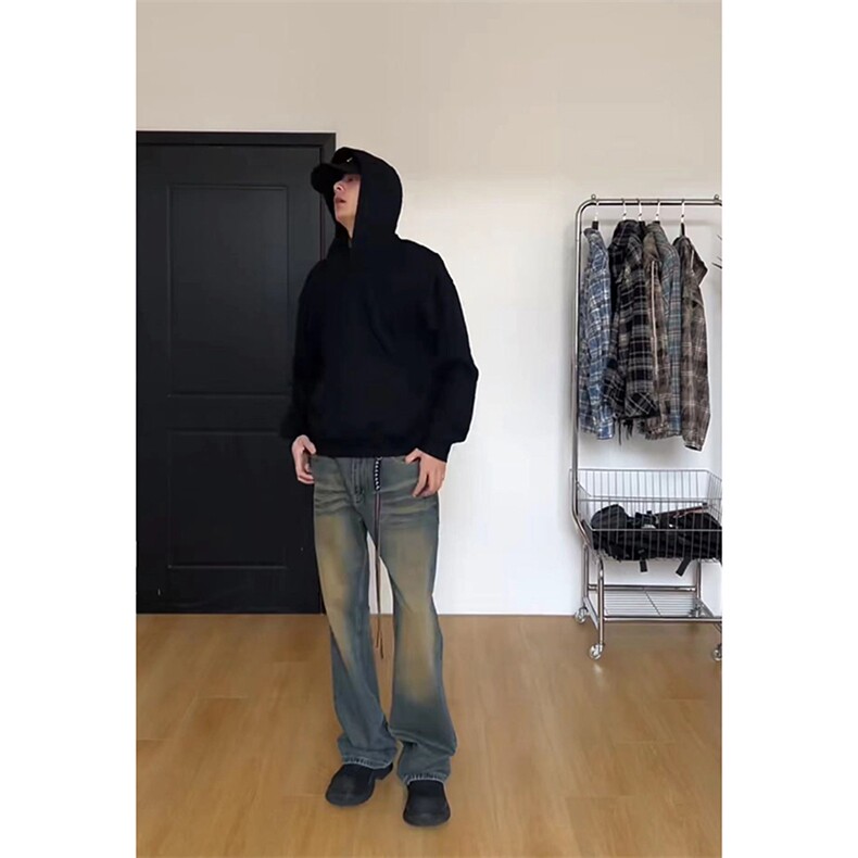 美式ins高街hiphop重工艺水洗微喇复古蓝牛仔裤货号K2320P55控78,男装牛仔裤,电商A063
